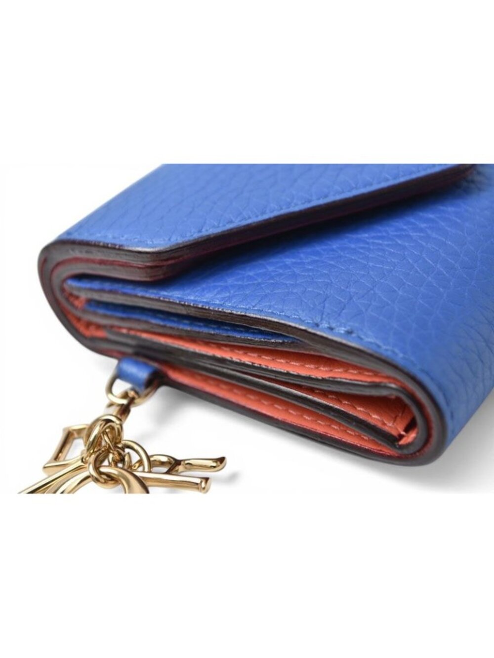 Dior Wallet Trifold Vintage Mini Diorissimo Bicolor Blue Coral Pink Charm - Picture 16 of 16